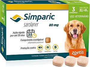 Antipulgas Zoetis Simparic 80mg para Cães 20,1 a 40 Kg