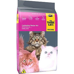 Ração Three Cats Frango e Arroz para Gatos Sênior Castrados 10+