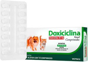 Antibiótico Vetnil Doxiciclina 25 mg para Cães e Gatos