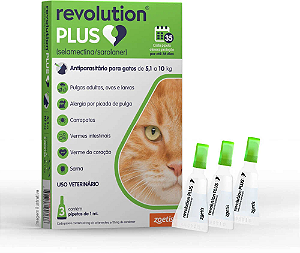 Antiparasitário Revolution Plus Zoetis para Gatos de 5,1 kg a 10 kg 1 ml - 3 Pipetas