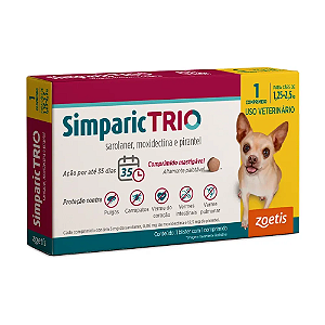 Antipulgas Simparic Trio 3mg para Cães 1,25 a 2,5kg 1 comprimido