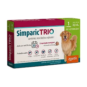 Antipulgas Simparic Trio 48mg para Cães 20,1 a 40kg 1 comprimido