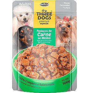 Ração Three Dogs Sachê Premium Especial Pedaços de Carne ao Molho Cães Adultos Raças Pequenas