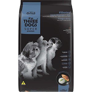 Ração Three Dogs Super Premium Frango e Arroz para Cães Filhotes Raças Pequenas e Mini