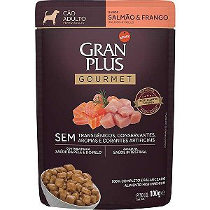Ração Úmida Gran Plus Gourmet Sachê Salmão & Frango para Cães Adultos 100g