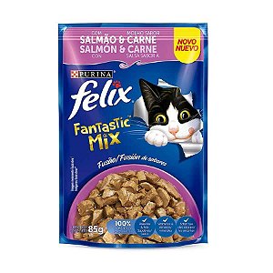 Ração Úmida Nestlé Purina Felix Fantastic Deli para Gatos Adultos Mix Salmão e Carne 85g