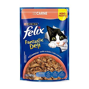 Ração Úmida Nestlé Purina Felix Fantastic Deli para Gatos Adultos Sabor Carne 85g