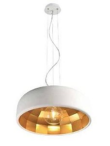 Pendente Club 1xBulbo ø48cm x 18cm 1XE27 Cor Branco e Dourado Bella Iluminação OD001BD