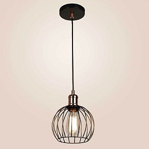 Pendente Cage Metal 22xØ18 1XE27 Cor Cobre e Preto  Bella Iluminação JY010