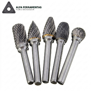 Jogo de Limas Rotativas em Metal Duro 10mm Haste 6mm – Kit com 5 Peças