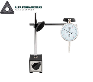 Kit Base Magnética com Ajuste Fino e Relógio Comparador Centesimal - Alfa Ferramentas para Usinagem