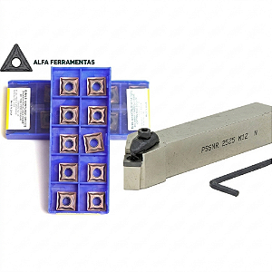 Kit Suporte de Torneamento Externo 25x25 PSSNR + 10 Pastilhas SNMG 120408-EF ZCC-CT