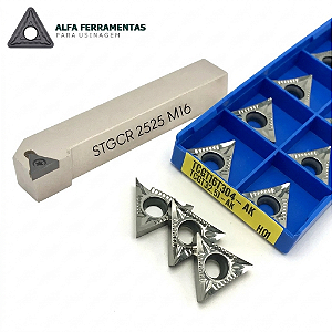 Kit Porta Ferramenta Externo STGCR 2525 M16 + 10 Pastilhas TCGT 16T304-AK para Alumínio