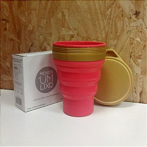Copo Retrátil Silicone Rosa Tampa Dourada