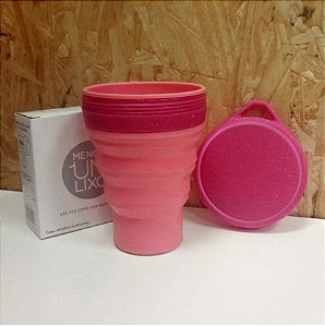 Copo Retrátil Silicone Rosinha com Tampa Rosa Brilho