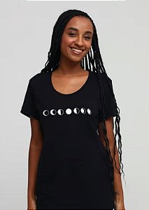 Camiseta Feminina Fases da Lua Preta P
