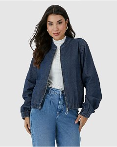 Jaqueta Jeans Bomber Feminina Zíper