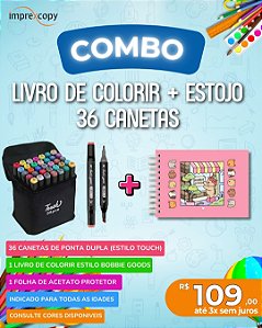 KIT LIVRO DE COLORIR - 50FLS 180G CAPA DURA (A5) + ESTOJO 36 CANETAS