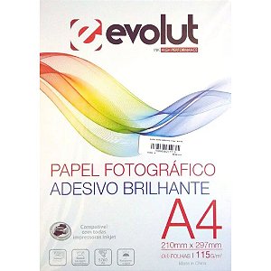 PAPEL FOTOGRÁFICO A4 - ADESIVO GLOSSY 115G PC C/ 20FLS