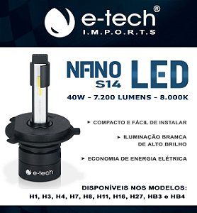 Par de Lâmpada Nano Led H8 40W 8000K 7200L E tech