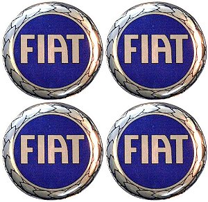 Jogo de Emblemas Adesivos Para Calotas Fiat Azul 48mm