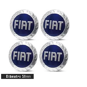 Jogo de Emblemas Adesivos Para Calotas Fiat Azul 51mm