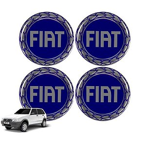 Jogo De Emblemas Adesivos Fiat Azul Rodas e Calotas 48mm