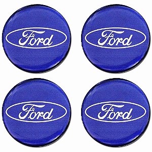 Jogo De Emblemas Adesivos Ford Azul Rodas e Calotas 48mm