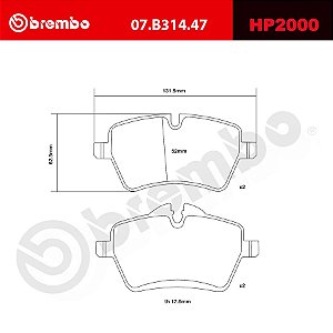 Brembo HP2000 Pads 07.B314.47 - Mini Cooper S (R5x), JCW (R5x), Clubman (R55), Coutryman (R60), Paceman (R61)