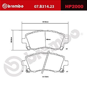 Brembo HP2000 Pads 07.B314.23 - Subaru Forester (SF); Impreza (GG, GD); Legacy (BD, BE); Outback (BE, BL)