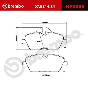 Brembo HP2000 Pads 07.B314.84 - BMW 118i/ 120i (E81); Mini ONE / Cooper ( R56, F56)