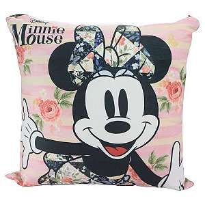 Almofada 40x40cm Fibra Veludo Minnie Flores - Zona