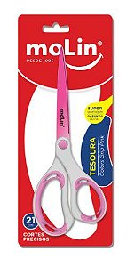 Tesoura Colors Grip 21cm Rosa - Molin