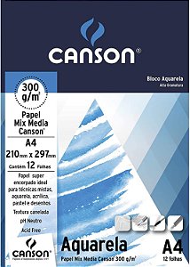 Papel A4 Mix Media 300g 12f Aquarela - Canson