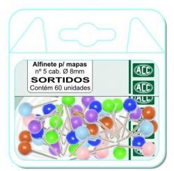 Alfinete P/mapa N.5 8mm C/60 Aco Blister - Acc