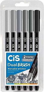 Estojo C/6 Marcador Dual Brush Tons Cinza - Cis