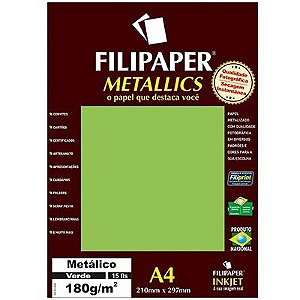 Papel A4 180g 15f Metalico Verde - Filipaper