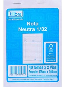 Bloco Nota Neutra 1/32 2 Vias Pequeno - Tilibra