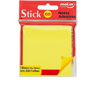 Bloco Adesivo 76x76mm 100f Neon Amarelo - Molin