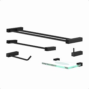 Kit De Acessórios Duplo Para Banheiro Preto Troia 2090TR