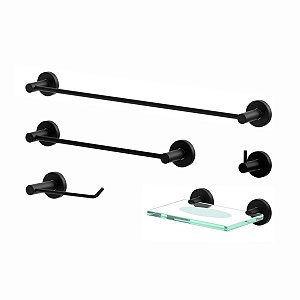 Kit De Acessórios Para Banheiro Black Satin Athenas 2080AT