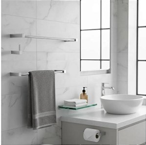 Kit De Acessórios Para Banheiro Quadrado Troia Lavabo Box E Pia 2090TR Grego Metal