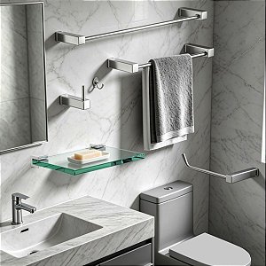 Kit De Acessórios Para Banheiro Troia 5 Peças Utilidades Lavabo De Box e Pia Grego Metal