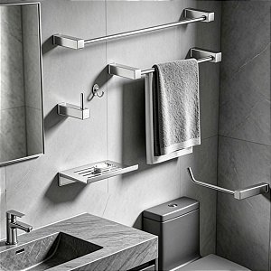 Kit De Acessórios Para Banheiro Troia 5 Peças Utilidades De Box, Pia e Lavabo Grego Metal