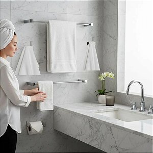 Kit De Acessórios Para Banheiro Quadrado Troia Lavabo Box E Pia 2070TR Grego Metal