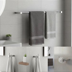 Kit De Acessórios Para Banheiro Quadrado Troia Lavabo Box E Pia 2050TR Grego Metal