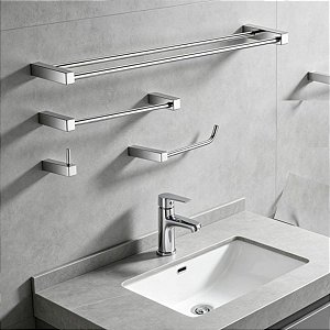 Kit De Acessórios Duplo Para Banheiro Troia 4 Peças Utilidades De Box, Pia e Lavabo Grego Metal