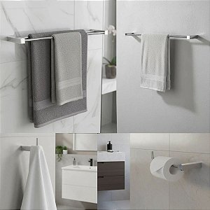Kit De Acessórios Para Banheiro Quadrado Troia Lavabo Box E Pia 2060TR Grego Metal