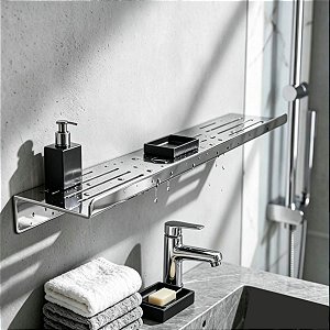 Porta Shampoo Duplo Prateleira Grega Aço Inox 40cm Suporte Parede Para Banheiro Grego Metal