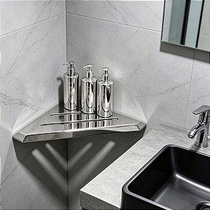 Porta Shampoo De Canto Prateleira Grega Aço Inox Suporte Parede Para Banheiro Grego Metal